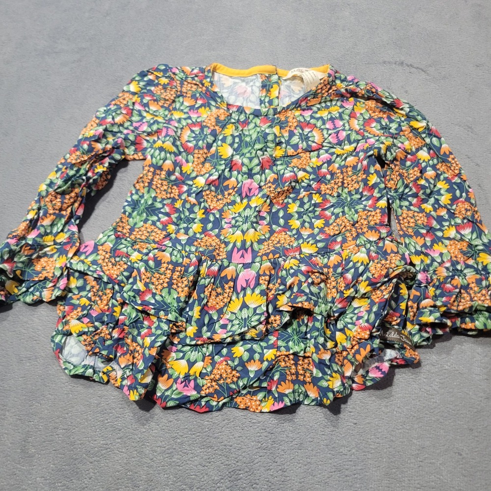 Matilda Jane Top Girls‎ Size 4 Blue Floral Tiered Ruffle Long Sleeve Rayon Boho